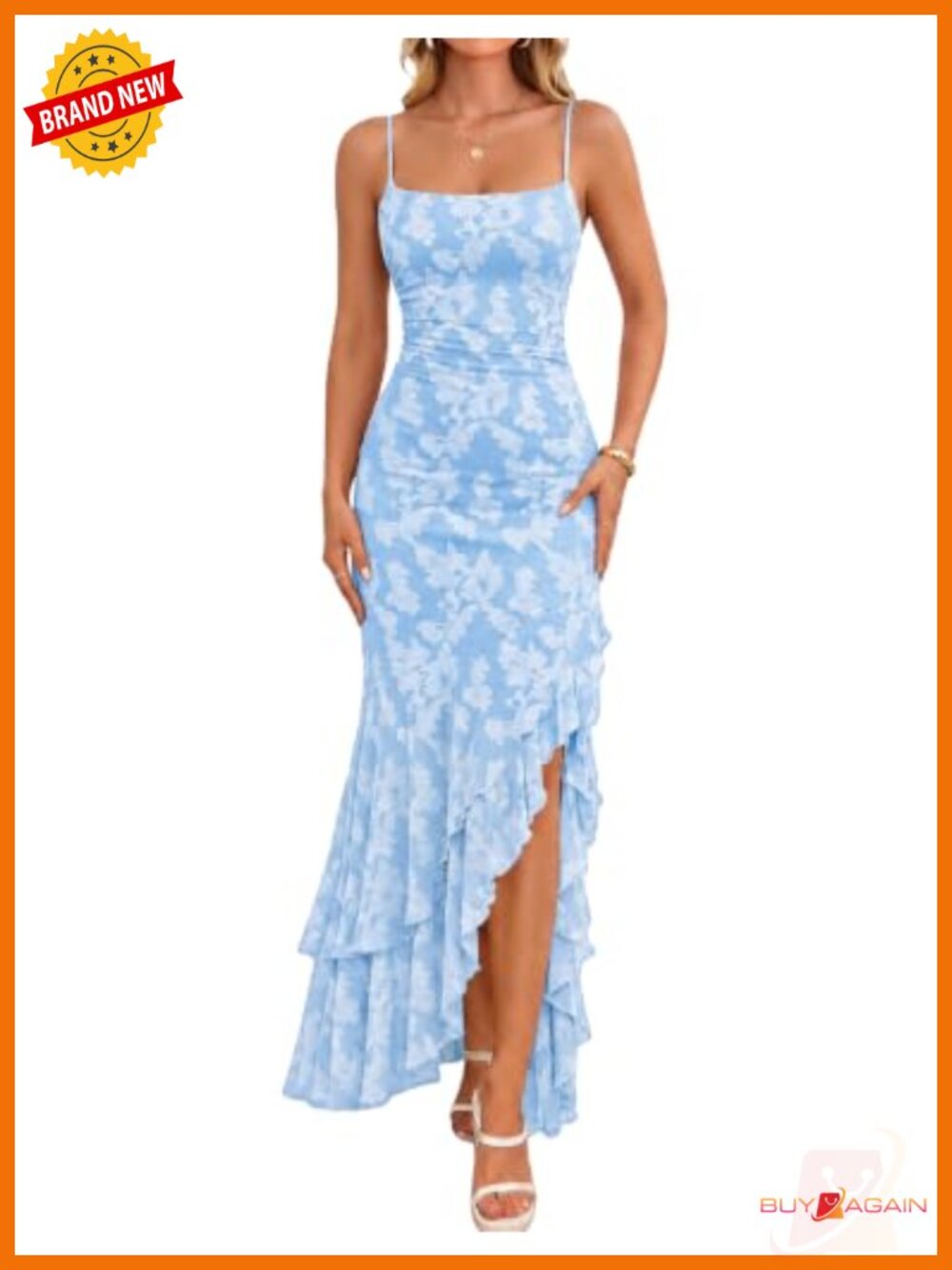 Floral Mermaid Maxi Dress Backless Spaghetti Strap Cocktail Wedding Guest